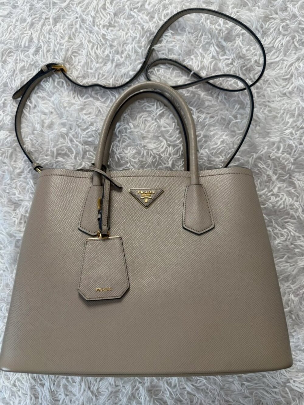 PRADA Saffiano Cuir Medium Double Bag in Grey